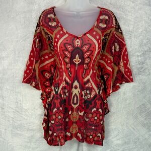 vtg y2k INC Women's M Red Boho Paisley Kimono Sleeve Top Festival fairy grunge